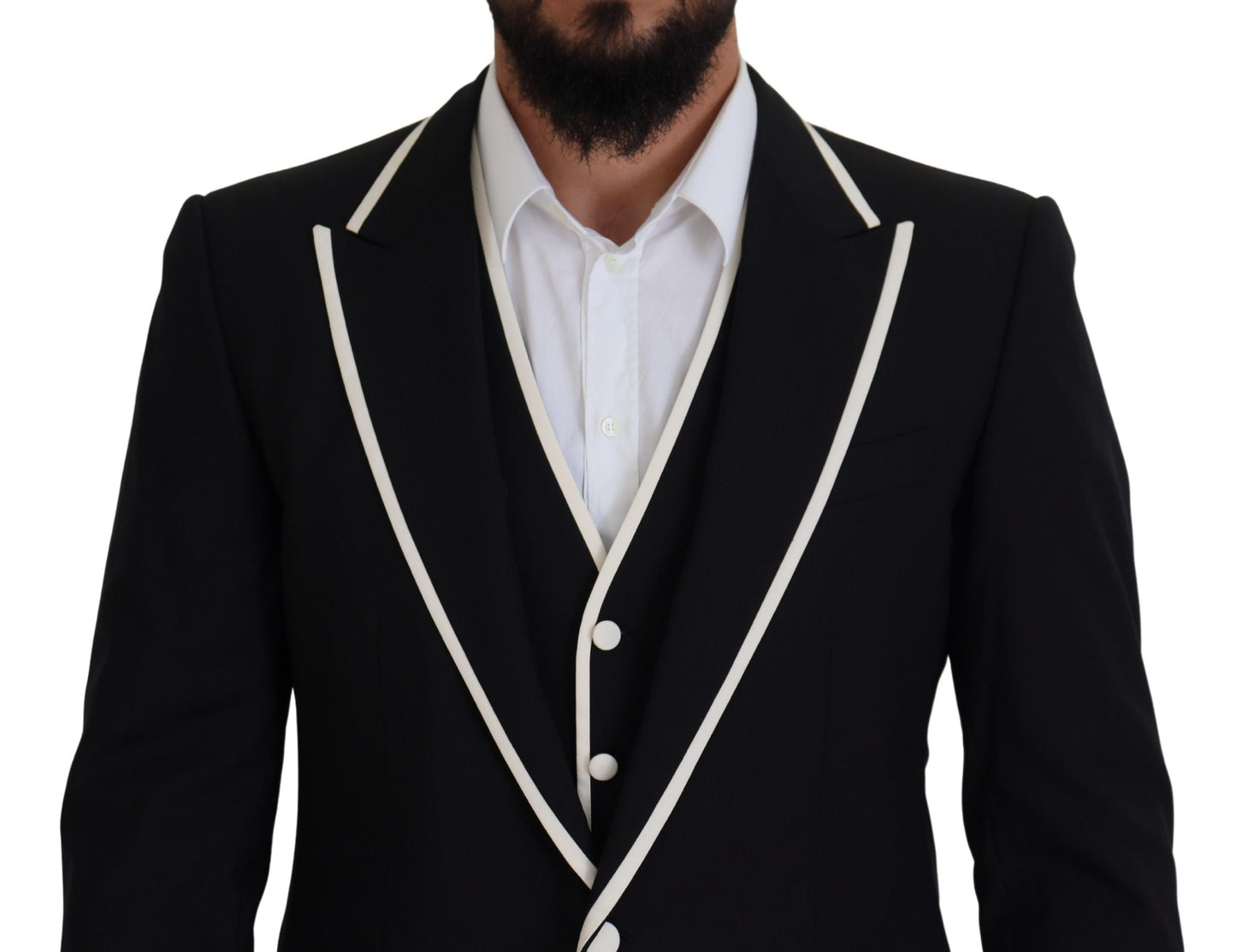 Elegant Black and White Slim Fit Three Piece Suit