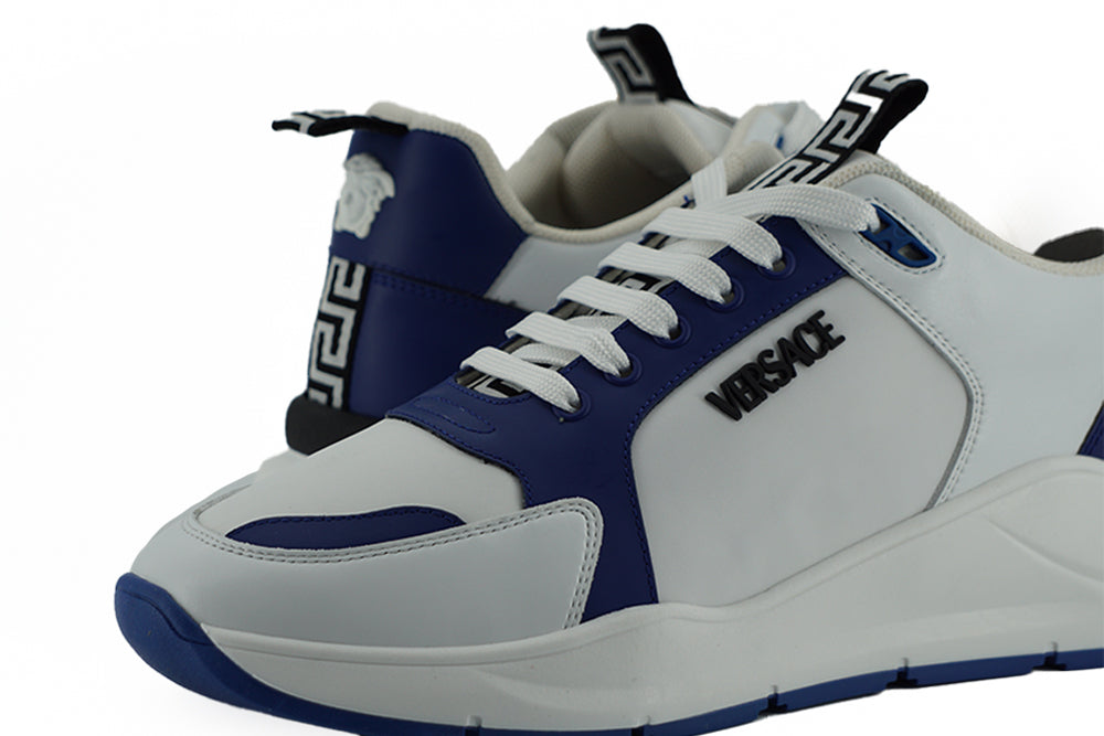 Elegant Blue and White Leather Sneakers - GLAMHUB BOUTIQUE 