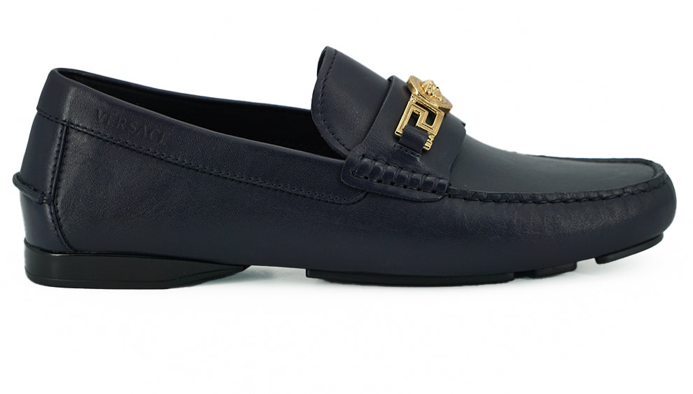 Elegant Navy Blue Calf Leather Loafers - GlamHub Luxury and Icon Brand Clothing