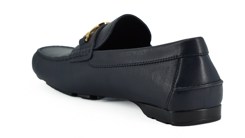 Elegant Navy Blue Calf Leather Loafers - GlamHub Luxury and Icon Brand Clothing