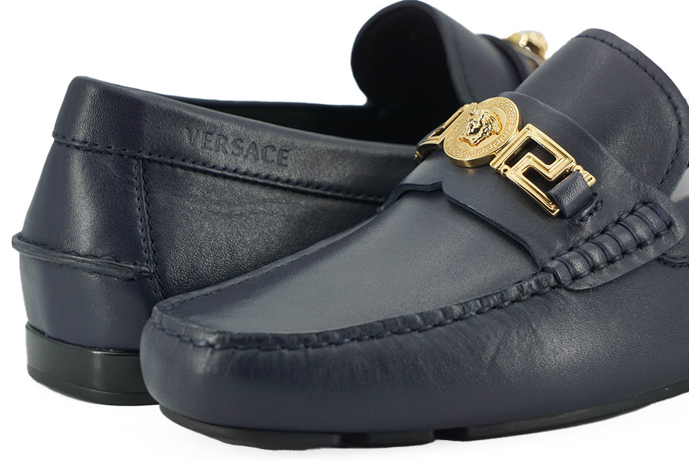 Elegant Navy Blue Calf Leather Loafers - GlamHub Luxury and Icon Brand Clothing