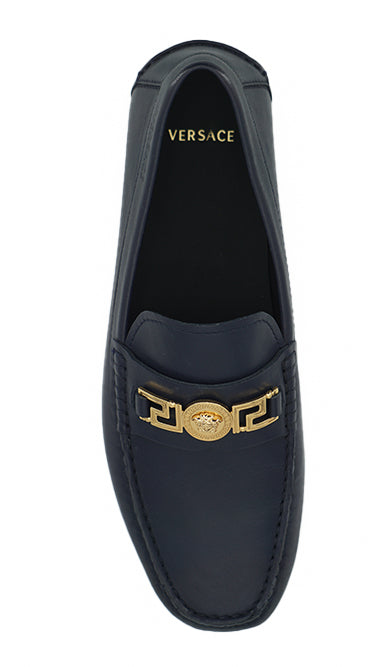 Elegant Navy Blue Calf Leather Loafers - GlamHub Luxury and Icon Brand Clothing