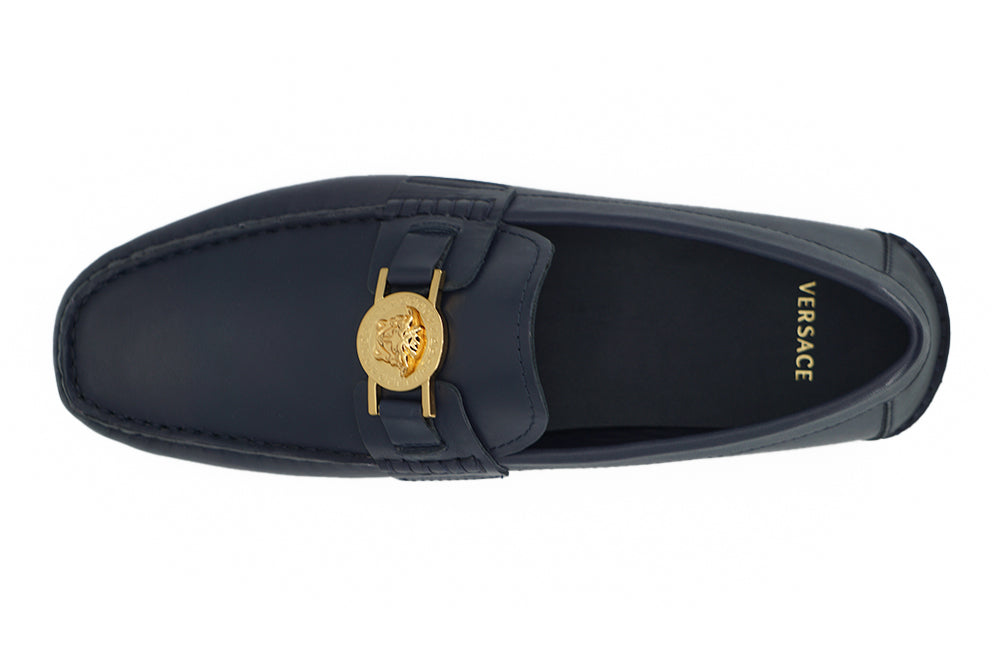 Elegant Navy Blue Calf Leather Loafers - GlamHub Luxury and Icon Brand Clothing