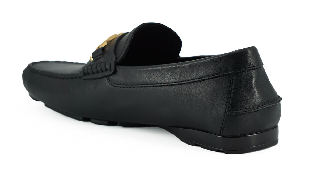 Elegant Black Calf Leather Men's Loafers - GlamHub Luxury and Icon Brand Clothing