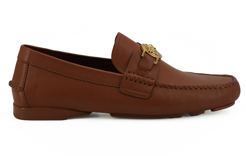 Elegant Medusa-Embossed Leather Loafers - GlamHub Luxury and Icon Brand Clothing