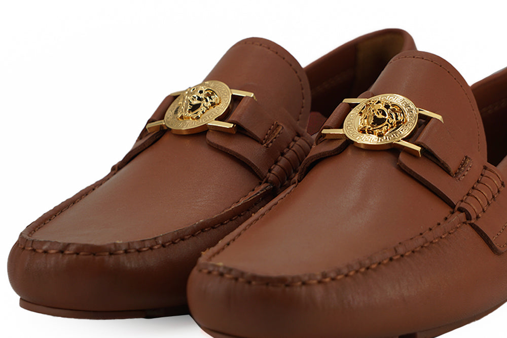 Elegant Medusa-Embossed Leather Loafers - GlamHub Luxury and Icon Brand Clothing