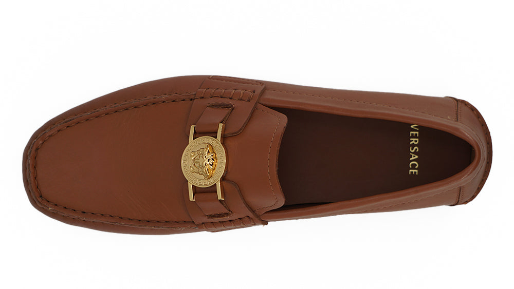 Elegant Medusa-Embossed Leather Loafers - GlamHub Luxury and Icon Brand Clothing