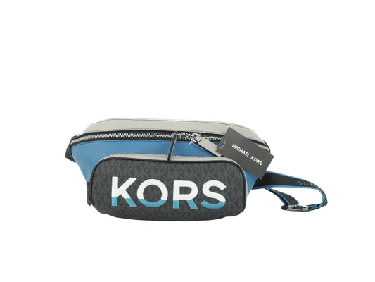 Cooper Large Blue Multi Leather Embroidered Logo Utility Belt Bag - GLAMHUB BOUTIQUE 