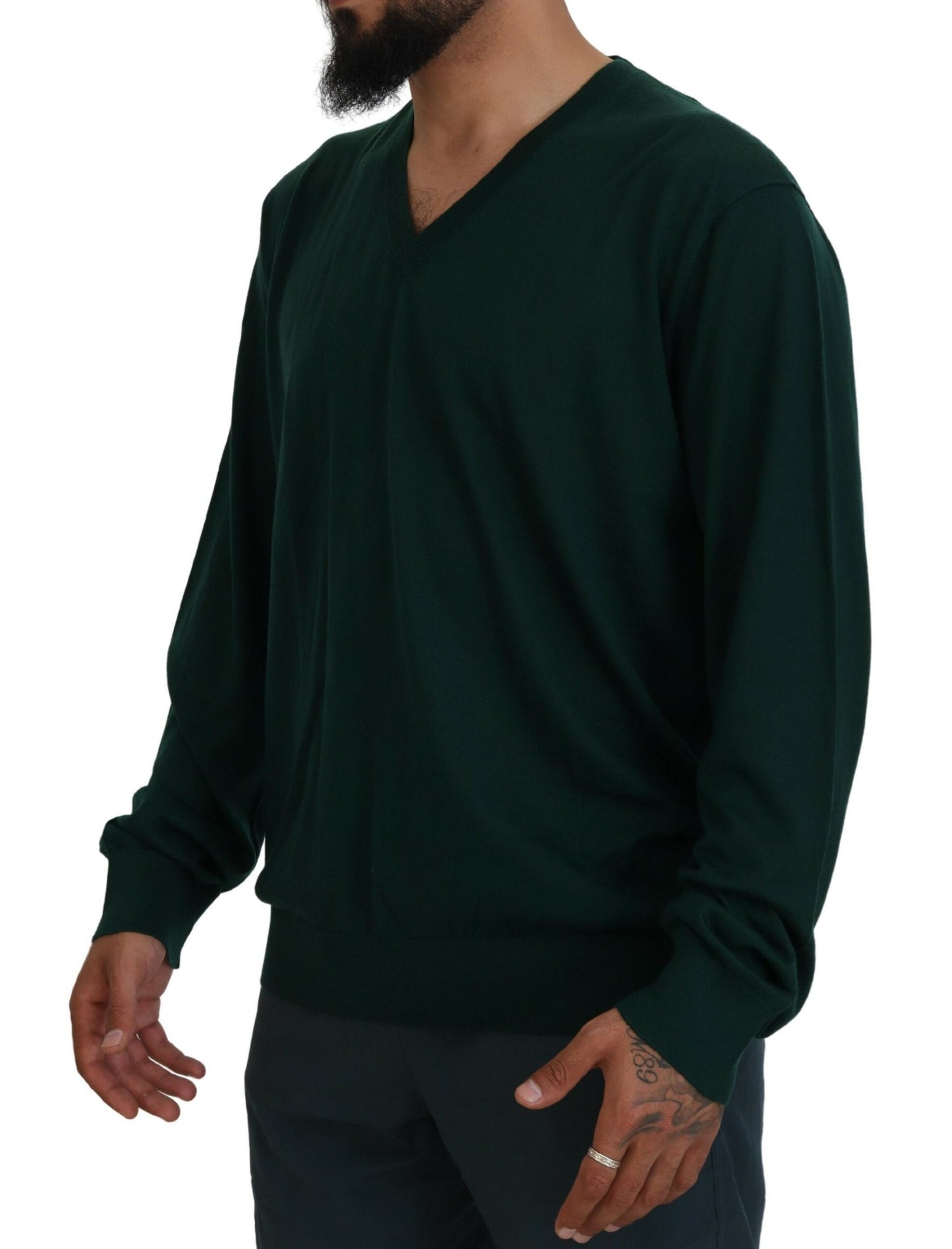 Dolce & Gabbana Elegant Green V-Neck Cashmere Sweater