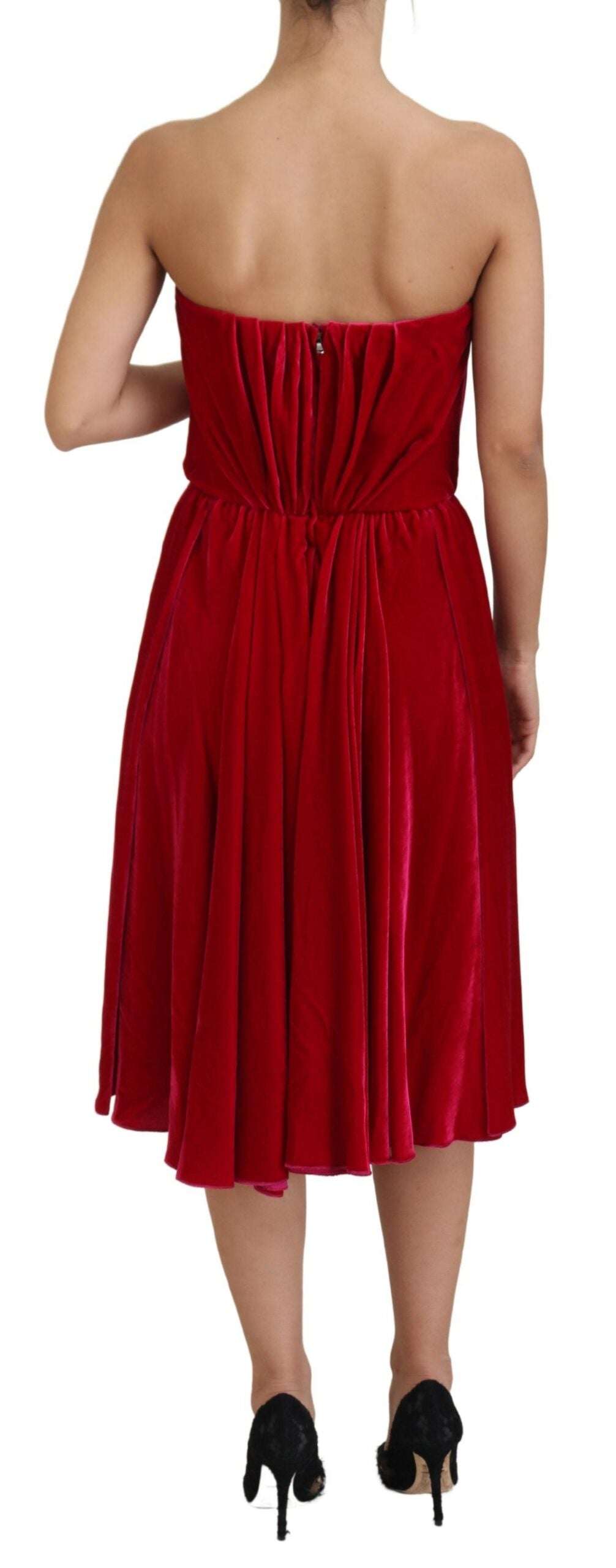 Enchanting Strapless Midi Dress in Dark Pink