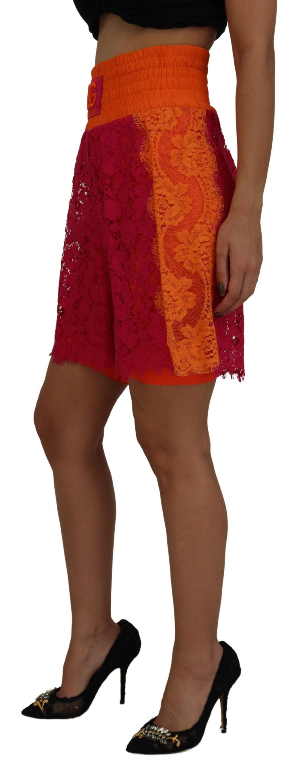 Dolce & Gabbana Elegant Lace High-Waist Shorts in Dual-Tones