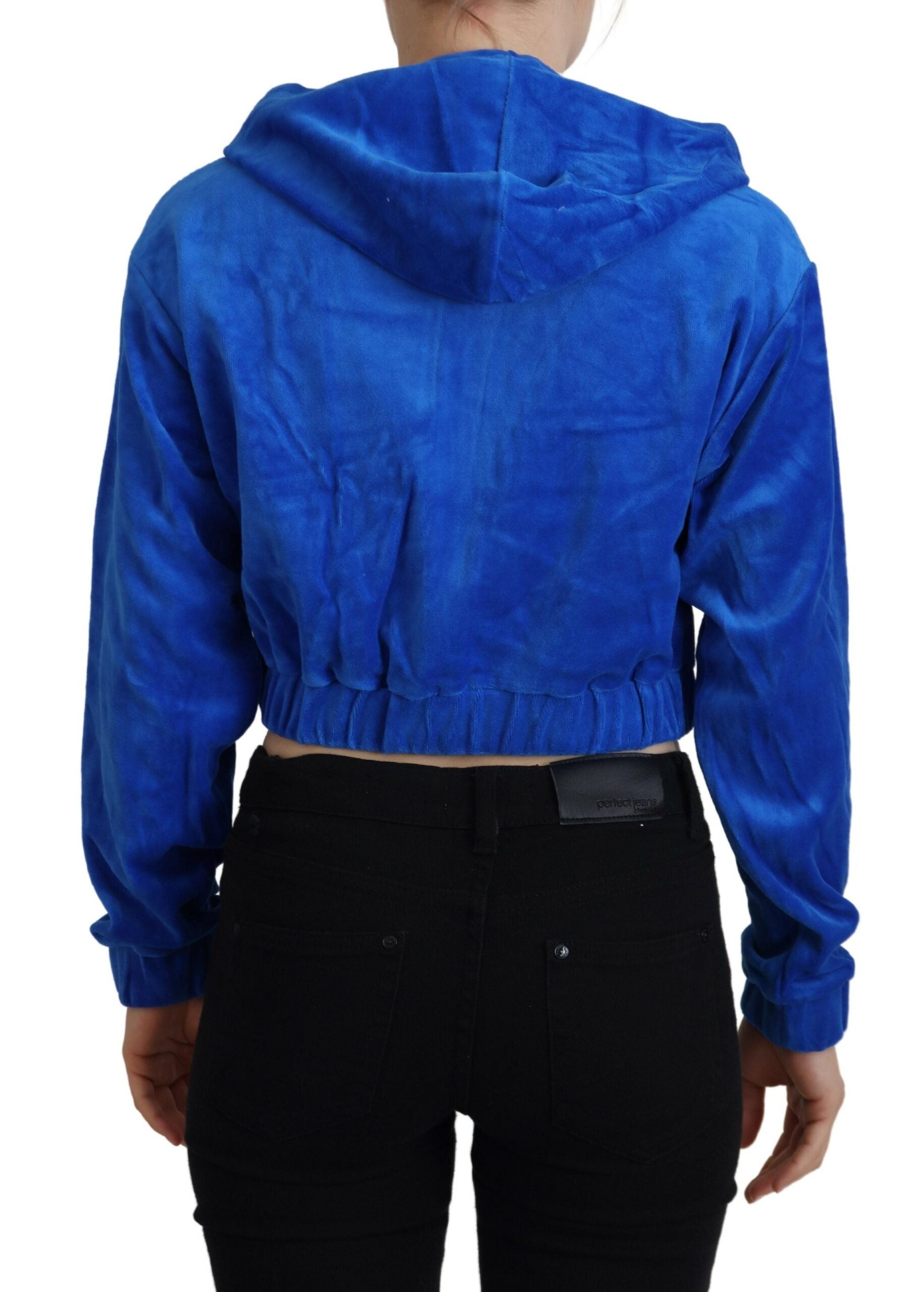 Glam Hooded Zip Cropped Sweater in Blue - GlamHub Luxury and Icon Brand Clothing