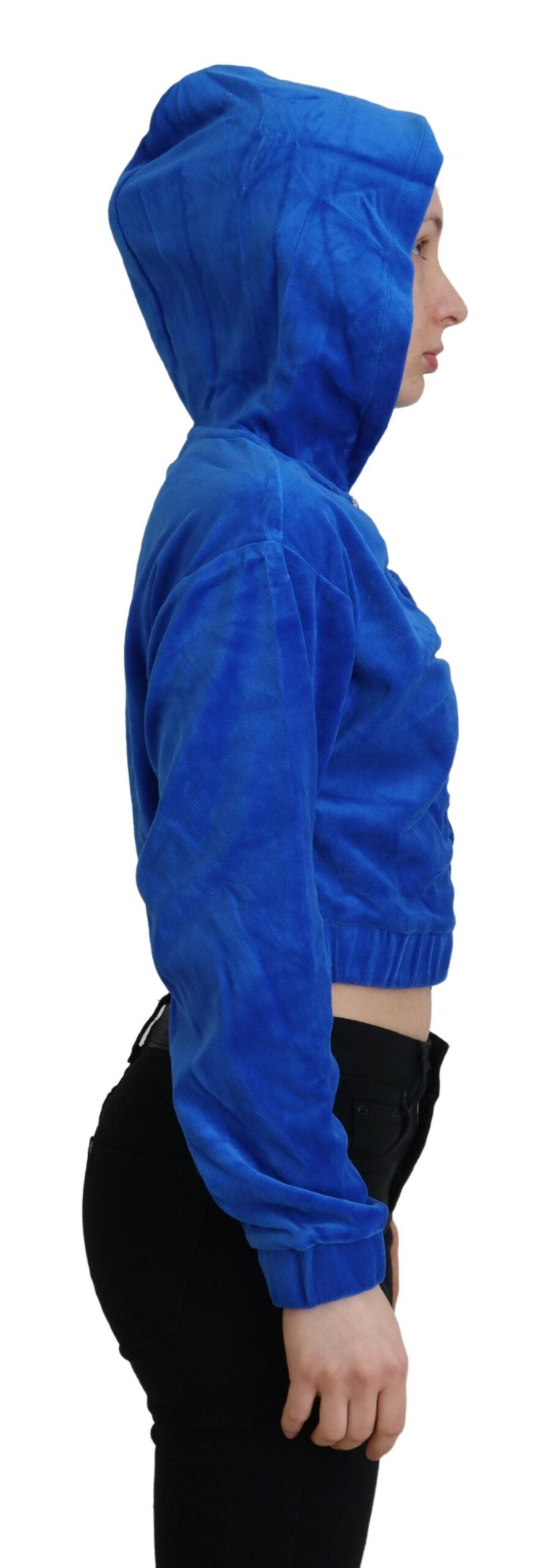 Glam Hooded Zip Cropped Sweater in Blue - GlamHub Luxury and Icon Brand Clothing