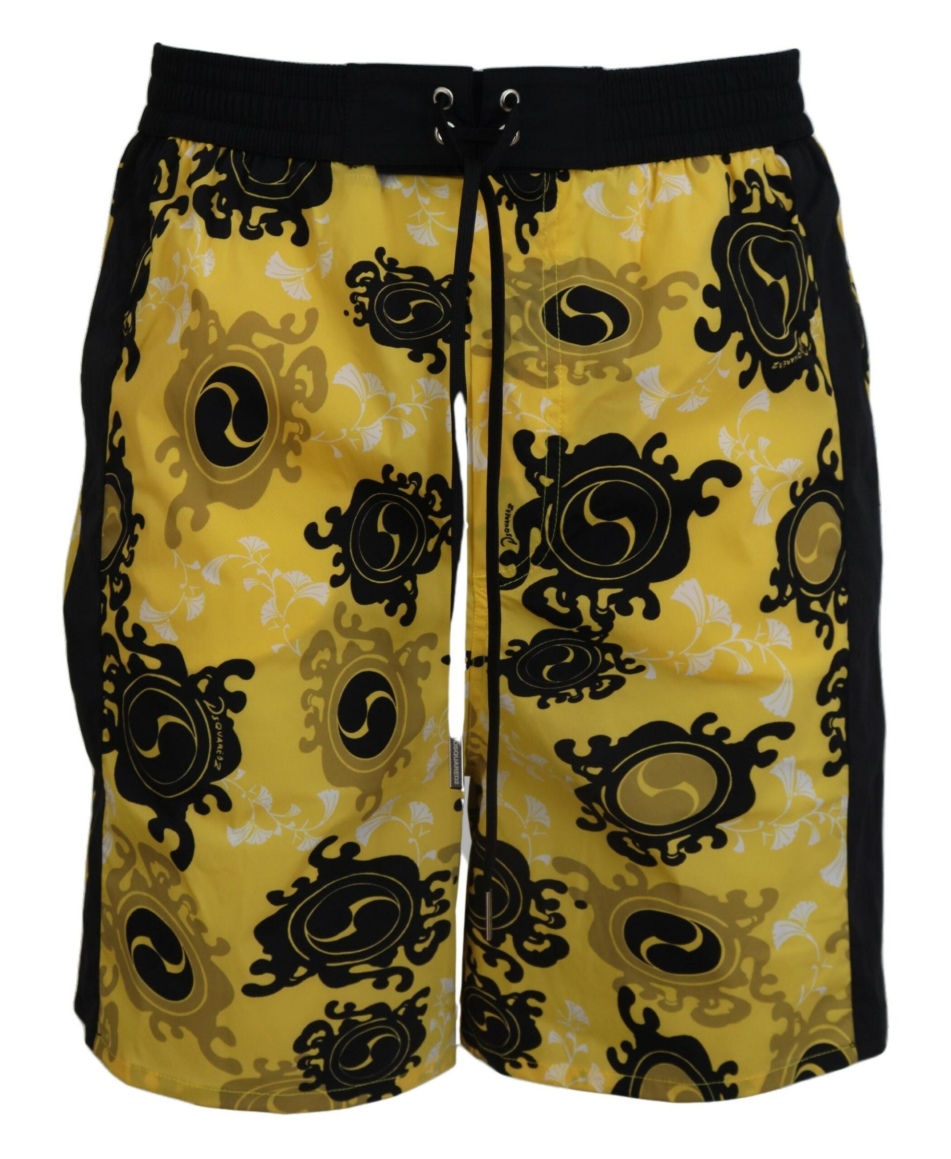 Yellow Block Print Swim Shorts Boxer - GLAMHUB BOUTIQUE 