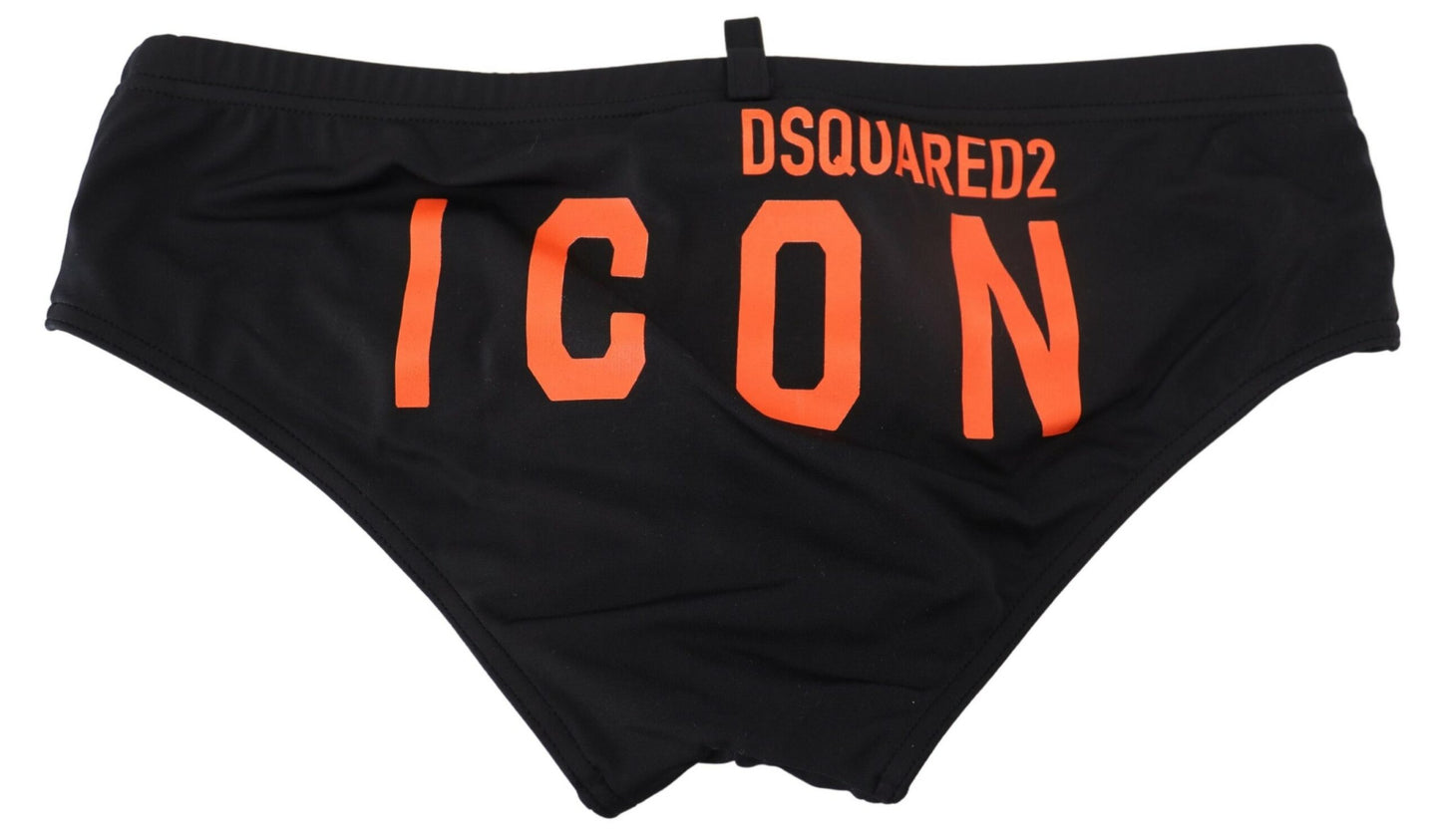 Elegant Black Swim Briefs with Orange Logo - GLAMHUB BOUTIQUE 