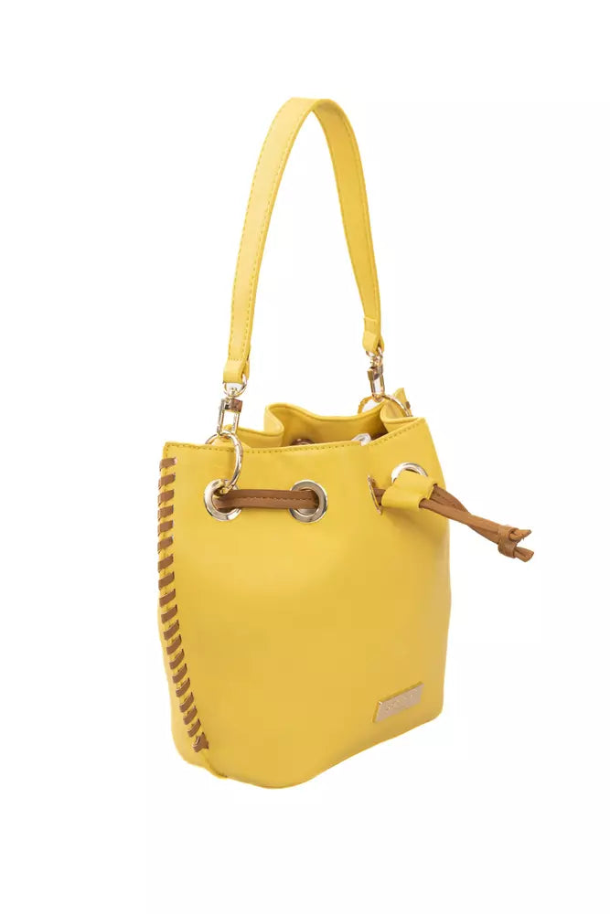 Yellow Polyurethane Women Crossbody Bag - GlamHub Luxury and Icon Brand Clothing