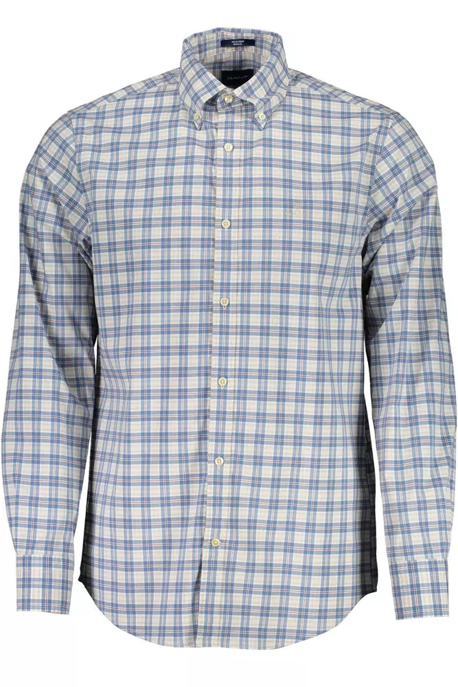 Blue Cotton Men Shirt - GlamHub Luxury and Icon Brand Clothing