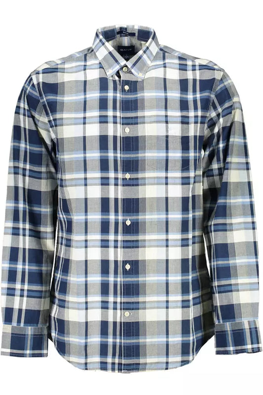 Blue Cotton Men Shirt - GlamHub Luxury and Icon Brand Clothing