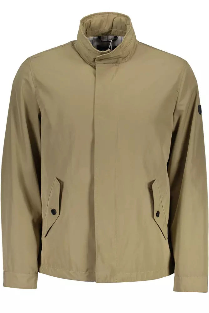 Beige Polyester Men Jacket - GlamHub Luxury and Icon Brand Clothing