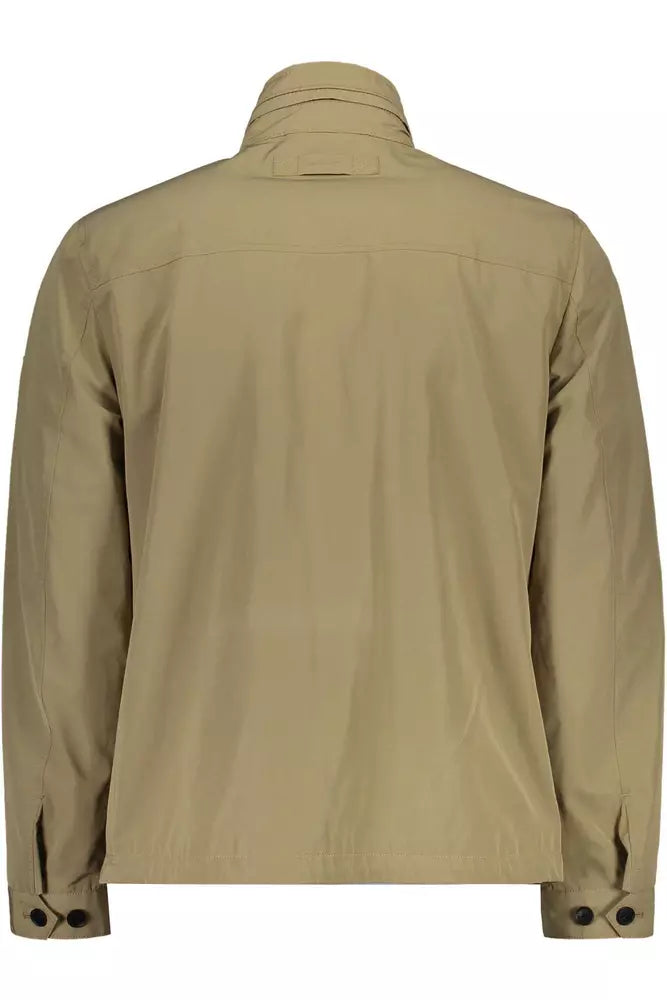 Beige Polyester Men Jacket - GlamHub Luxury and Icon Brand Clothing