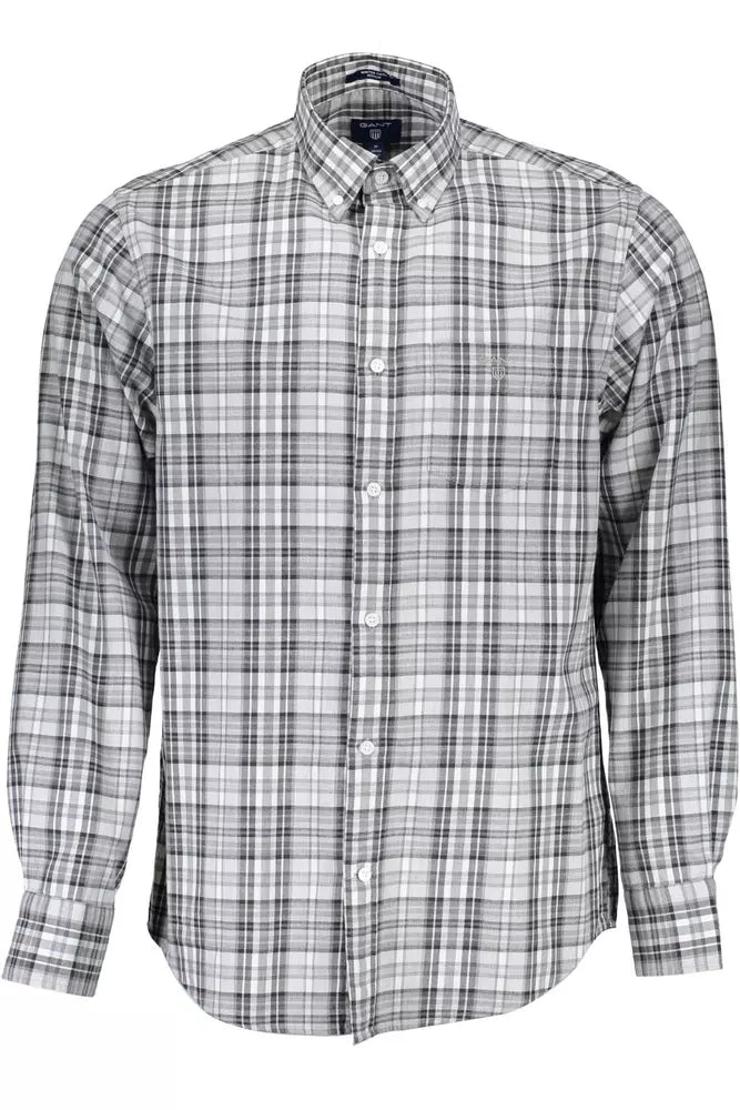 Gray Cotton Men Shirt - GlamHub Luxury and Icon Brand Clothing