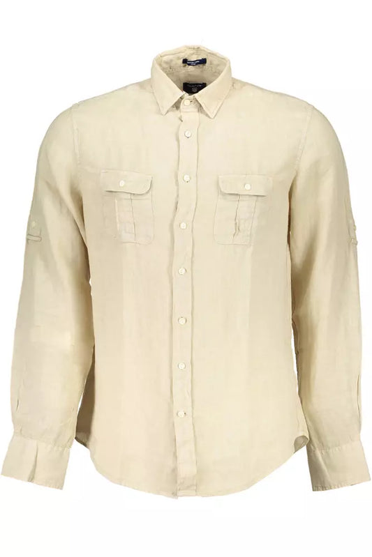 Beige Linen Men Shirt - GlamHub Luxury and Icon Brand Clothing