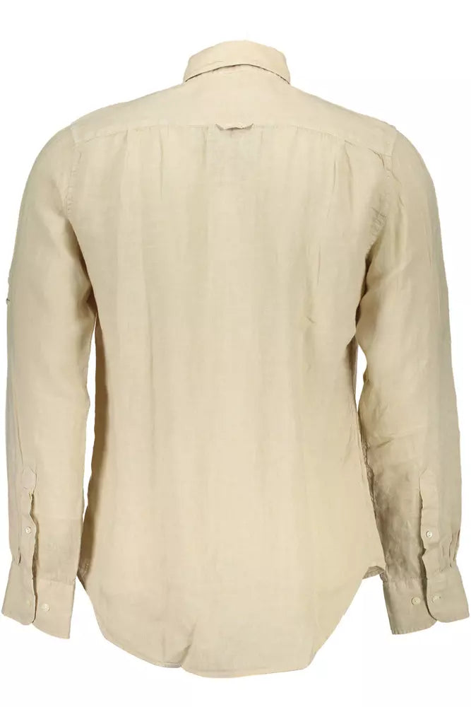 Beige Linen Men Shirt - GlamHub Luxury and Icon Brand Clothing