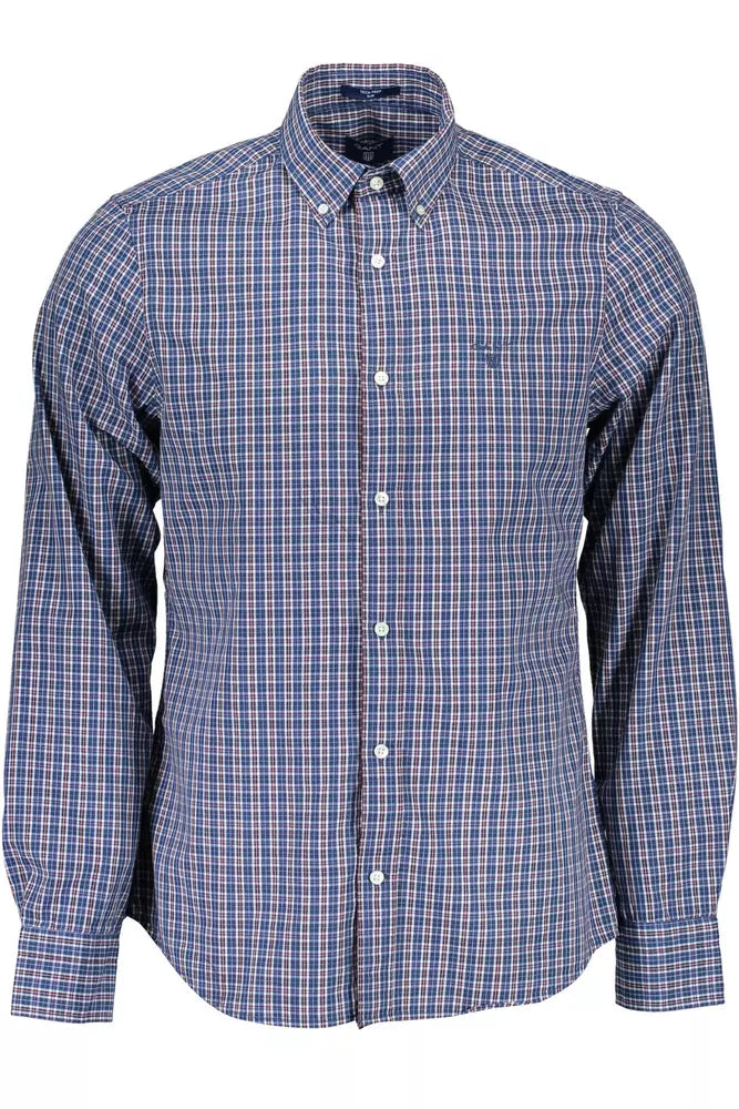 Blue Cotton Men Shirt - GlamHub Luxury and Icon Brand Clothing