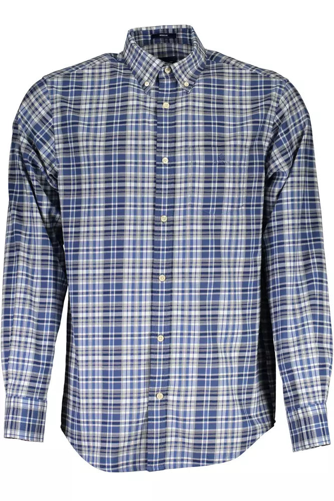 Blue Cotton Men Shirt - GlamHub Luxury and Icon Brand Clothing