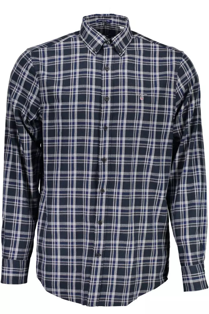 Blue Cotton Men Shirt - GlamHub Luxury and Icon Brand Clothing