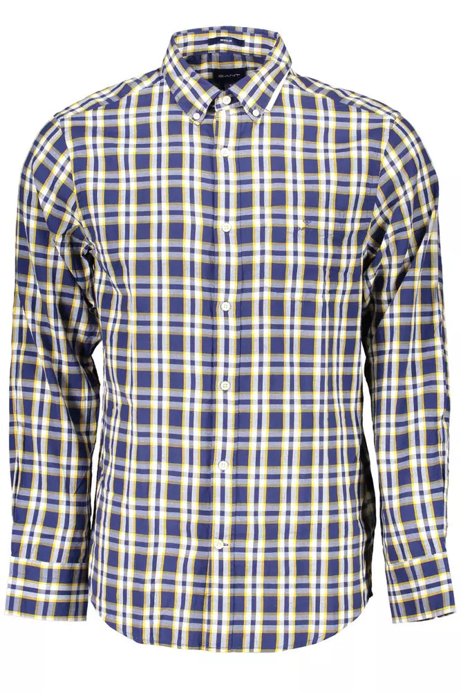 Blue Cotton Men Shirt - GlamHub Luxury and Icon Brand Clothing