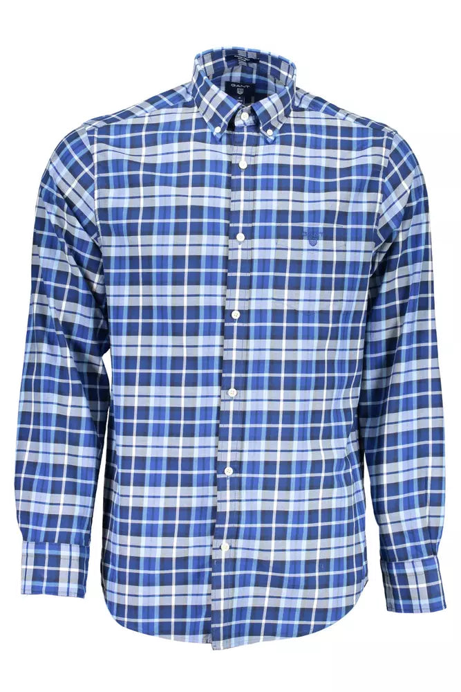 Blue Cotton Men Shirt - GlamHub Luxury and Icon Brand Clothing