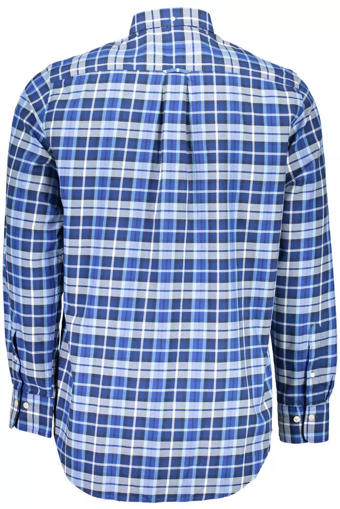 Blue Cotton Men Shirt - GlamHub Luxury and Icon Brand Clothing