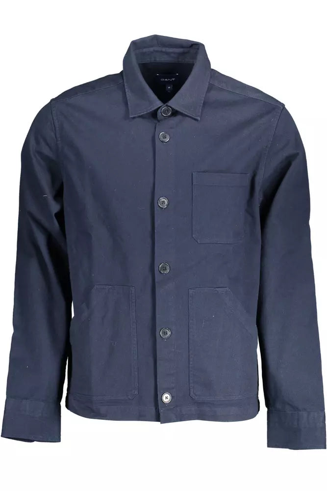 Blue Cotton Men Shirt - GlamHub Luxury and Icon Brand Clothing