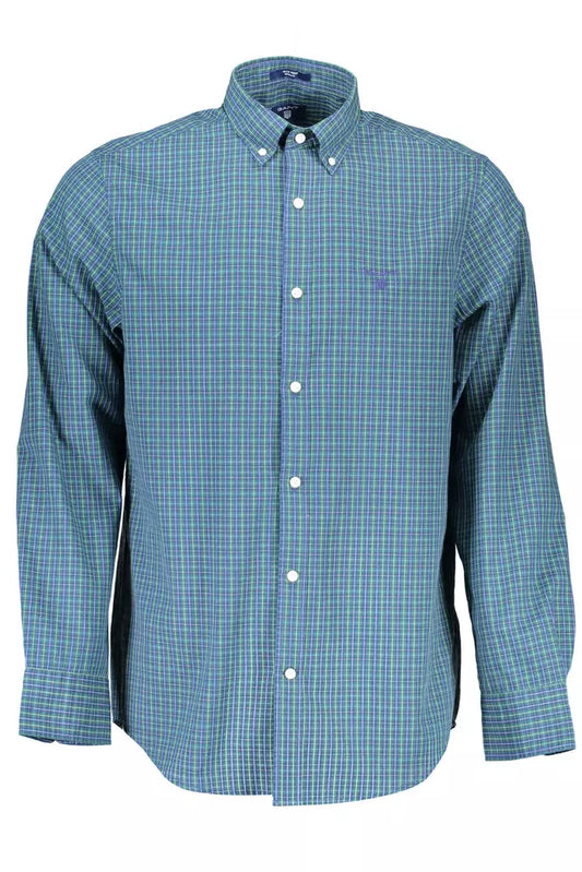 Blue Cotton Men Shirt - GlamHub Luxury and Icon Brand Clothing