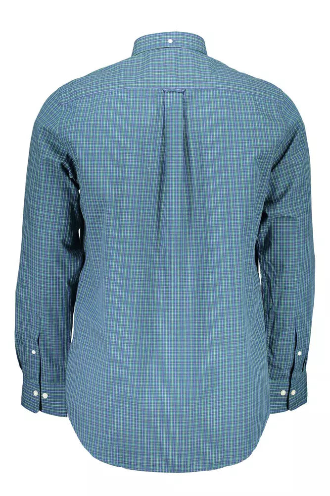 Blue Cotton Men Shirt - GlamHub Luxury and Icon Brand Clothing