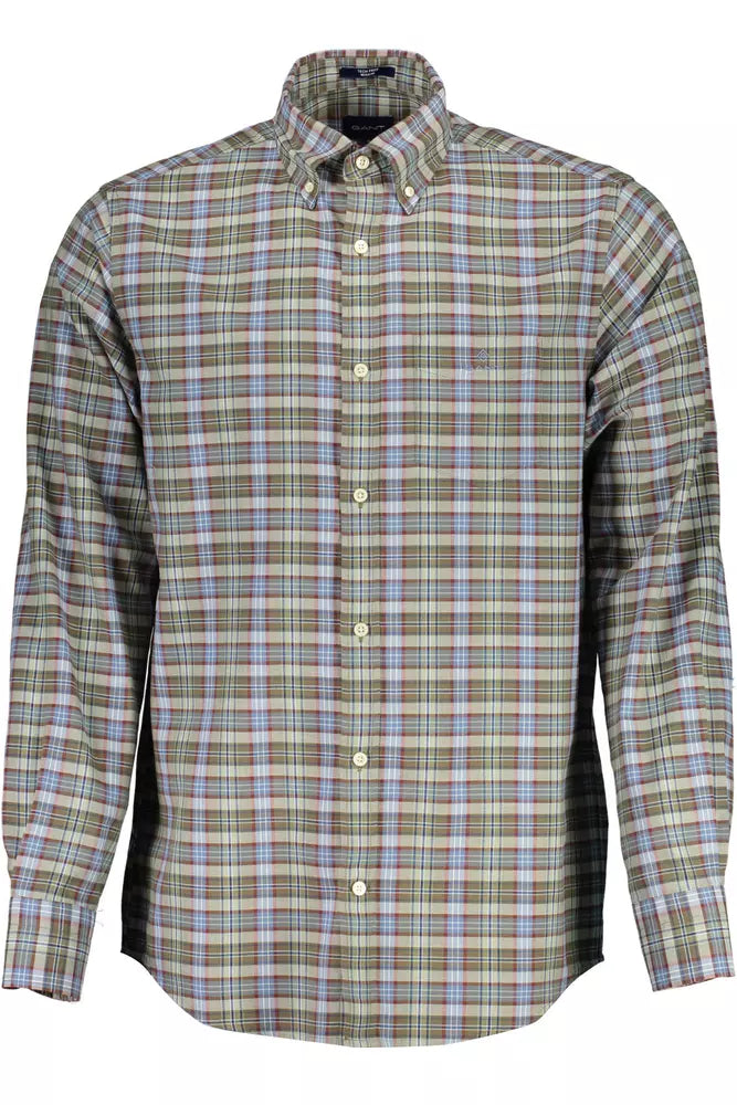 Green Cotton Men Shirt - GlamHub Luxury and Icon Brand Clothing