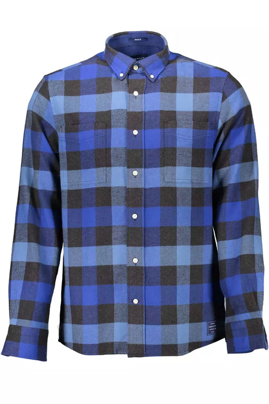 Blue Cotton Men Shirt - GlamHub Luxury and Icon Brand Clothing