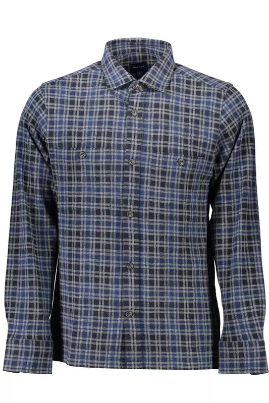 Blue Cotton Men Shirt - GlamHub Luxury and Icon Brand Clothing