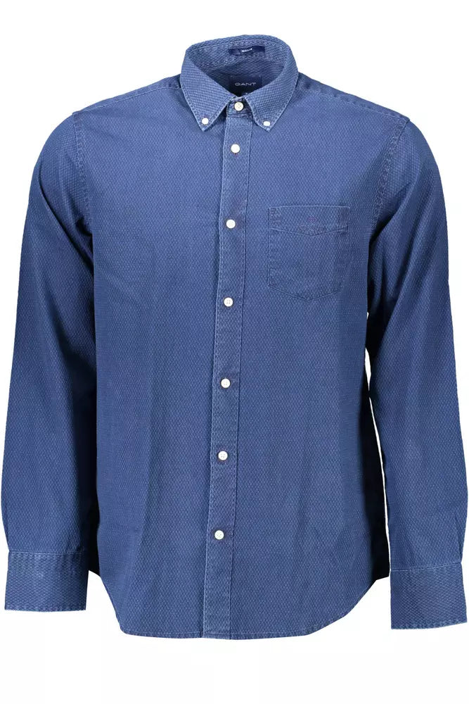 Blue Cotton Men Shirt - GlamHub Luxury and Icon Brand Clothing