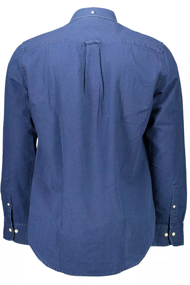 Blue Cotton Men Shirt - GlamHub Luxury and Icon Brand Clothing