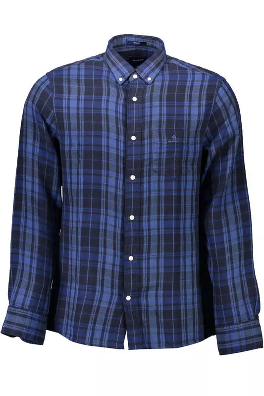 Blue Cotton Men Shirt - GlamHub Luxury and Icon Brand Clothing