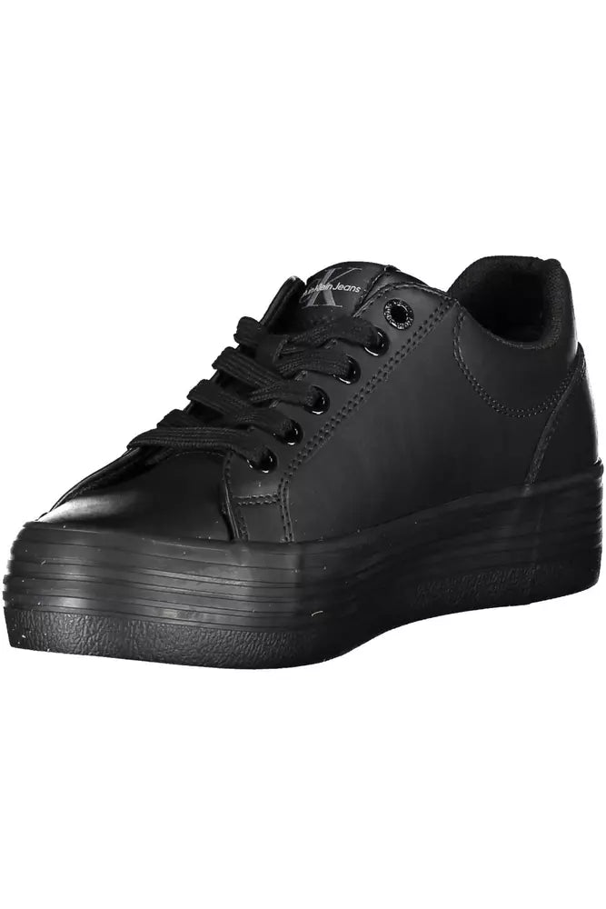 Black Leather Women Sneaker - GLAMHUB BOUTIQUE 