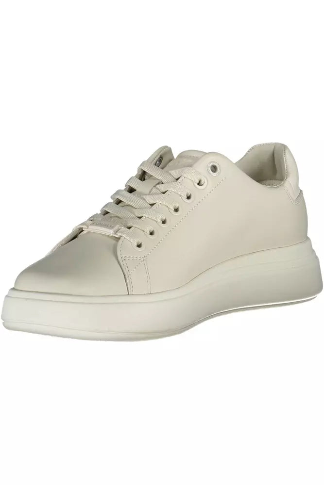 Beige Leather Women Sneaker - GLAMHUB BOUTIQUE 