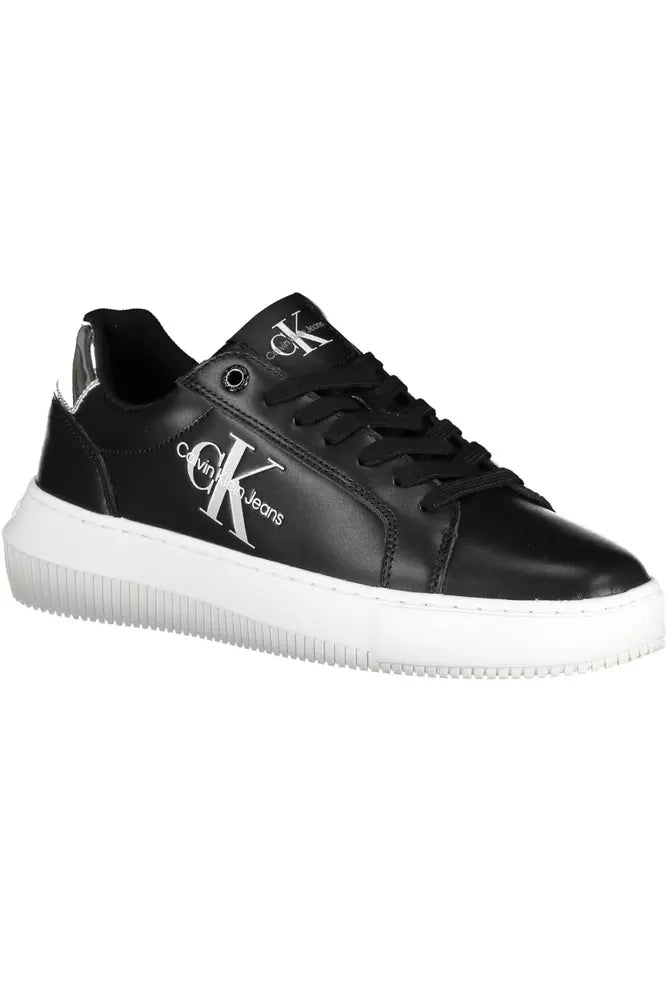 Black Leather Women Sneaker - GLAMHUB BOUTIQUE 