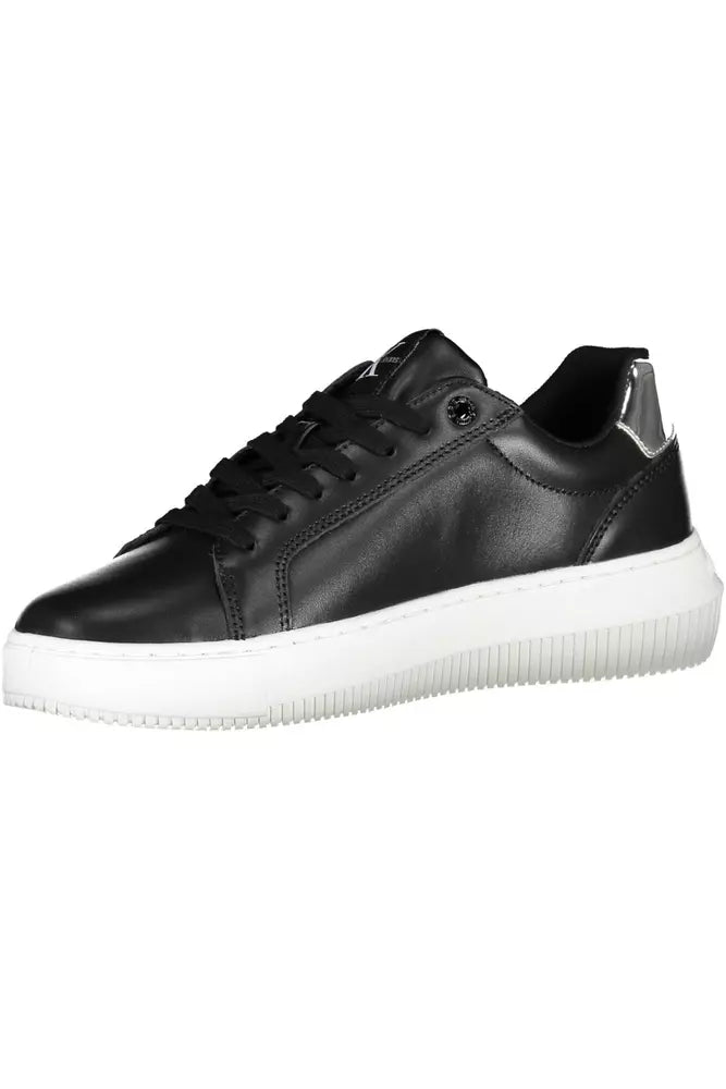 Black Leather Women Sneaker - GLAMHUB BOUTIQUE 