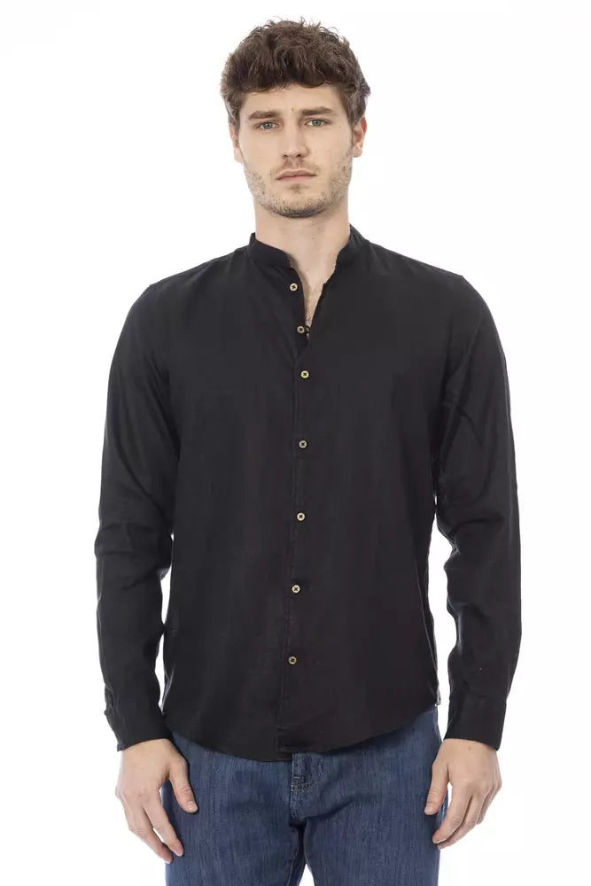 Black Lyocell Men Shirt - GlamHub Luxury and Icon Brand Clothing