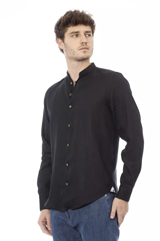 Black Lyocell Men Shirt - GlamHub Luxury and Icon Brand Clothing