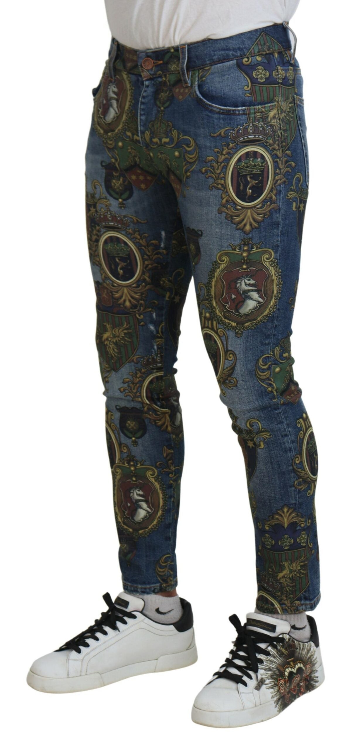 Elegante Slim-Fit Jeans aus bedrucktem Denim