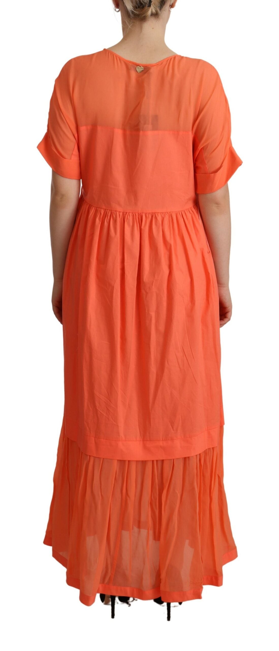 Elegant Coral Maxi Dress with Short Sleeves - GlamHub Luxury and Icon Brand Clothing